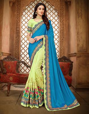   multicolor embroidered art silk saree with blouse 1