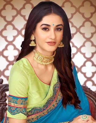   multicolor embroidered art silk saree with blouse 2