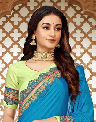  multicolor embroidered art silk saree with blouse 4