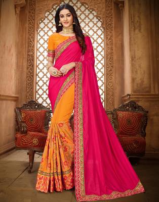   multicolor embroidered art silk saree with blouse 1