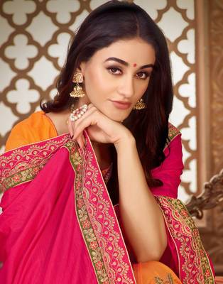   multicolor embroidered art silk saree with blouse 2