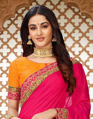   multicolor embroidered art silk saree with blouse 4