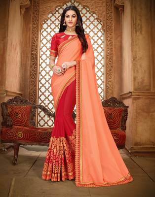   multicolor embroidered art silk saree with blouse 1