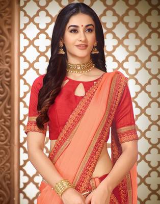   multicolor embroidered art silk saree with blouse 2