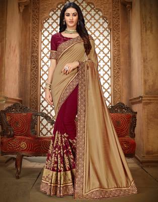   multicolor embroidered art silk saree with blouse 1