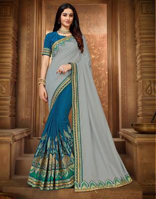   multicolor embroidered art silk saree with blouse 1