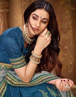   multicolor embroidered art silk saree with blouse 2