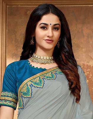   multicolor embroidered art silk saree with blouse 4