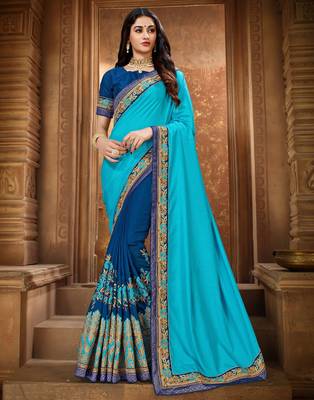   multicolor embroidered art silk saree with blouse 1