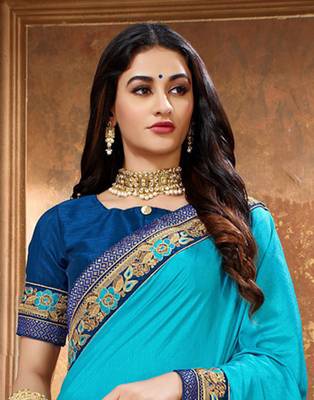   multicolor embroidered art silk saree with blouse 4