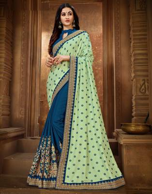   multicolor embroidered art silk saree with blouse 1