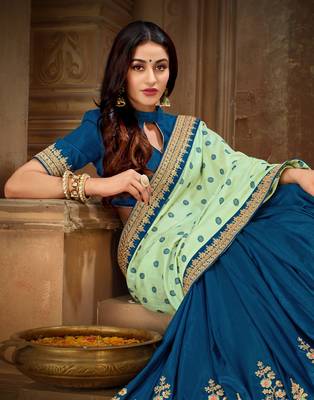   multicolor embroidered art silk saree with blouse 2