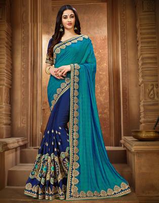   multicolor embroidered art silk saree with blouse 1