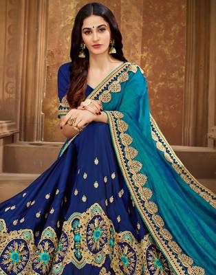   multicolor embroidered art silk saree with blouse 2