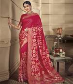 Red woven banarasi silk saree with blouse