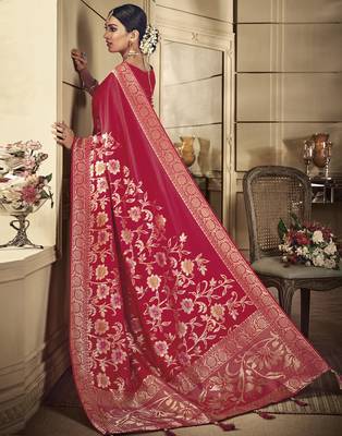Red woven banarasi silk saree with blouse 2