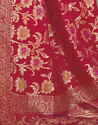 Red woven banarasi silk saree with blouse 4