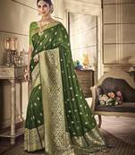 Mehendi woven banarasi silk saree with blouse
