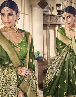 Mehendi woven banarasi silk saree with blouse 2