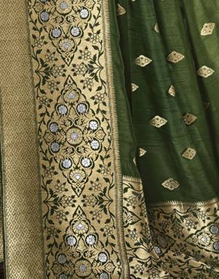 Mehendi woven banarasi silk saree with blouse 4