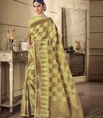 Yellow woven banarasi silk saree with blouse