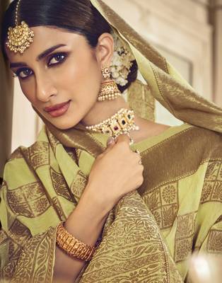 Yellow woven banarasi silk saree with blouse 2