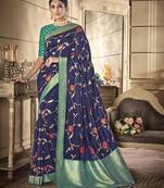   blue woven banarasi silk saree with blouse