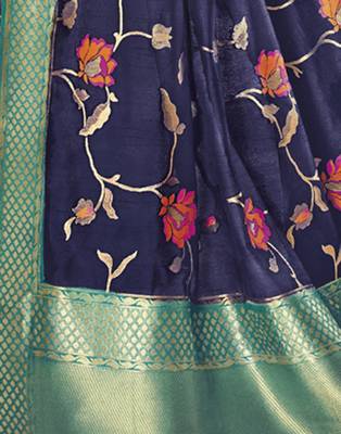   blue woven banarasi silk saree with blouse 4