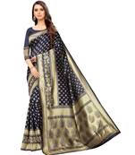 blue woven jacquard saree with blouse