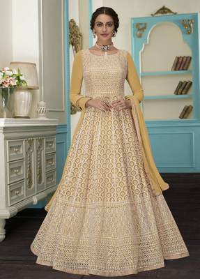 Coffee embroidered faux georgette salwar 1