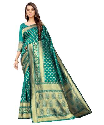 green woven jacquard saree with blouse 1