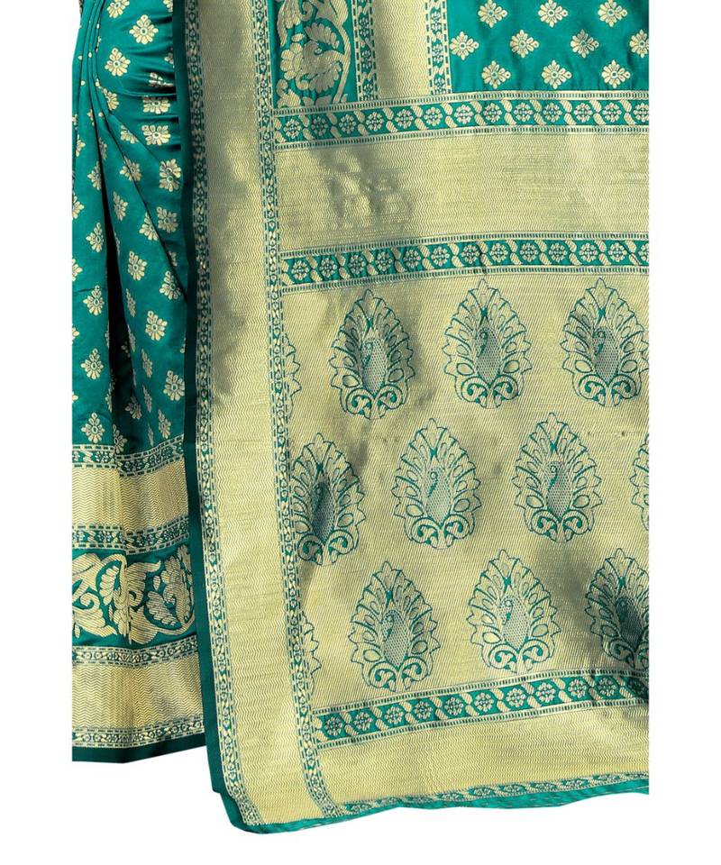 green woven jacquard saree with blouse