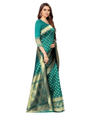 green woven jacquard saree with blouse 4