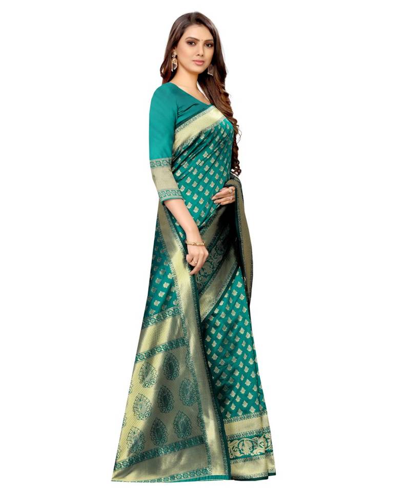 green woven jacquard saree with blouse