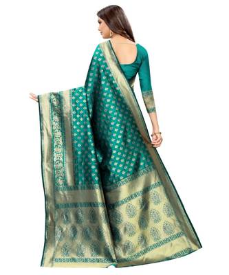 green woven jacquard saree with blouse 5