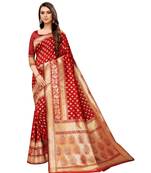 red woven jacquard saree with blouse