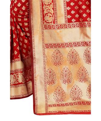 red woven jacquard saree with blouse 2