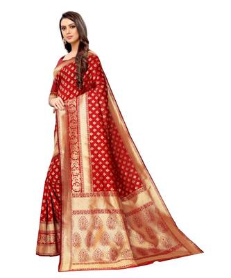 red woven jacquard saree with blouse 3