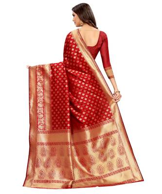 red woven jacquard saree with blouse 5