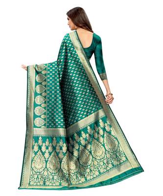 green woven jacquard saree with blouse 5