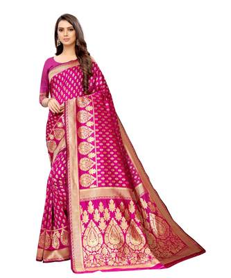 pink woven jacquard saree with blouse 1