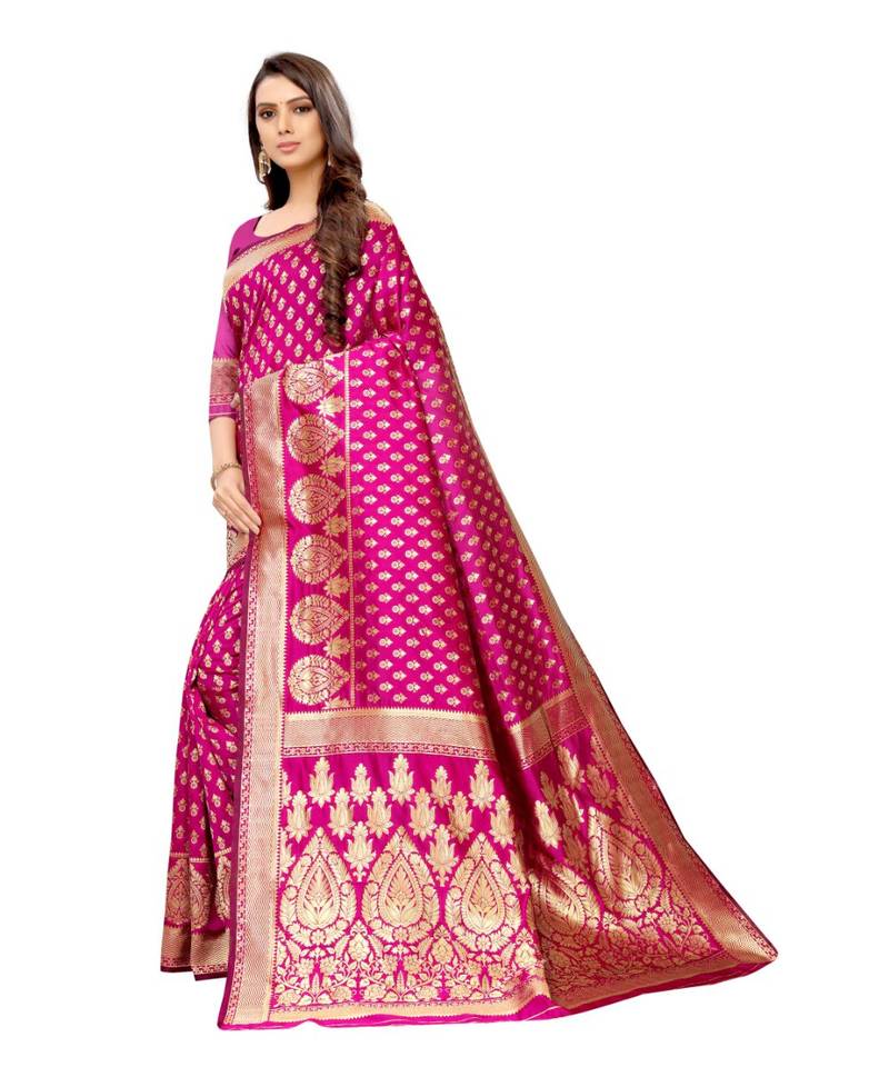 pink woven jacquard saree with blouse