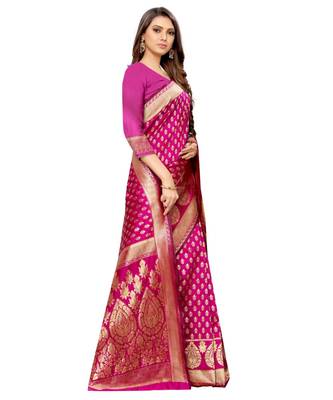 pink woven jacquard saree with blouse 4