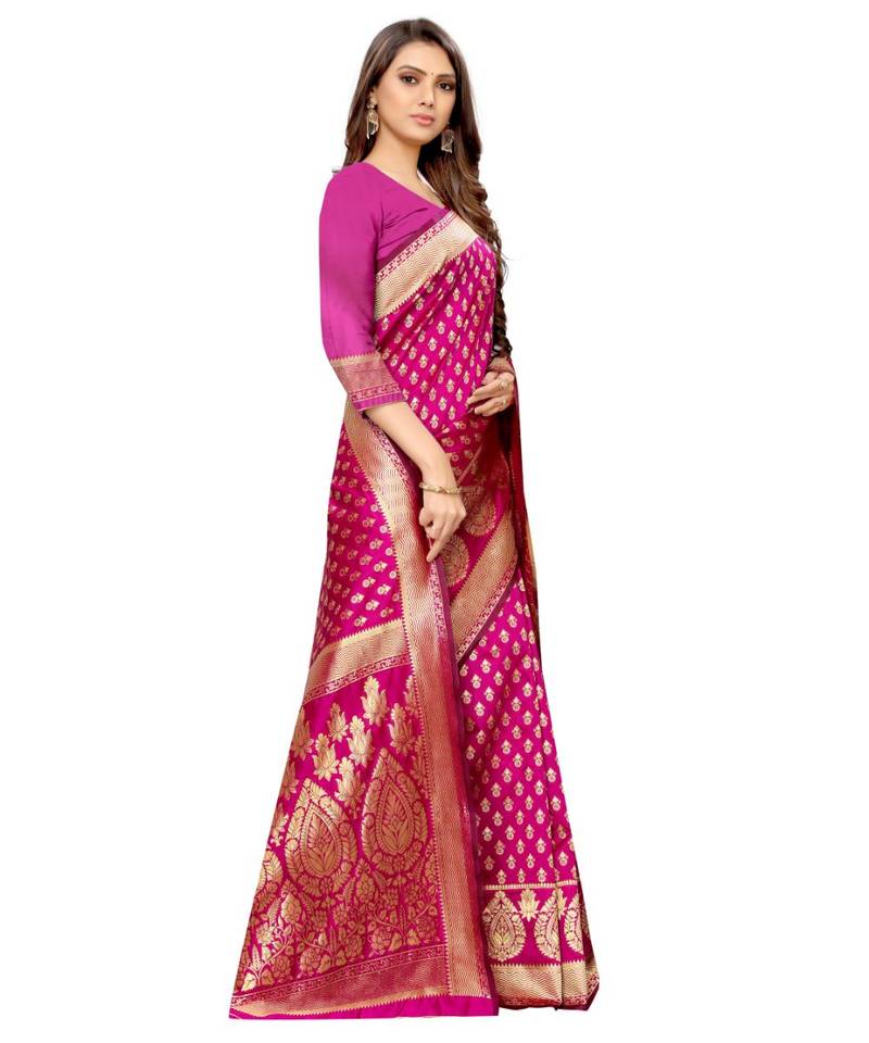 pink woven jacquard saree with blouse