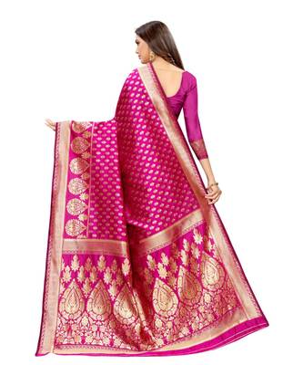 pink woven jacquard saree with blouse 5