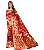red woven jacquard saree with blouse