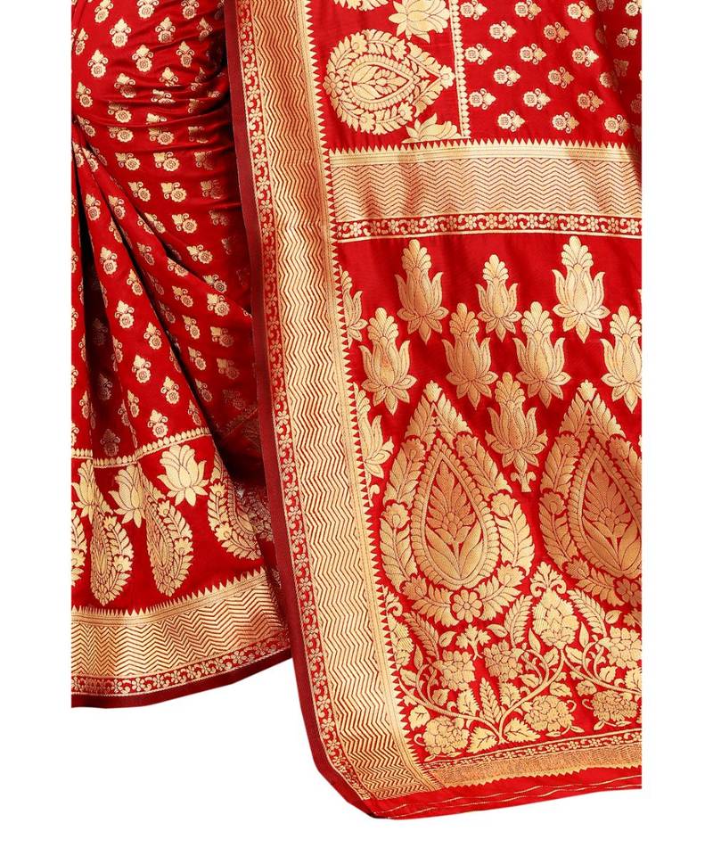 red woven jacquard saree with blouse