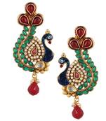 Maroon green stone peacock earring with kundan & pearl work v633mg