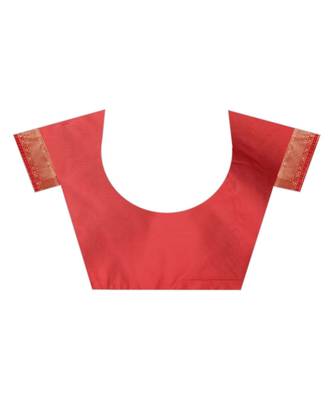 red woven jacquard saree with blouse 6