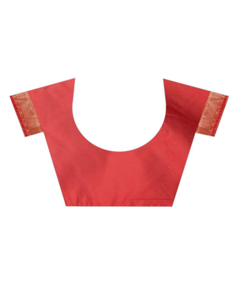 red woven jacquard saree with blouse
